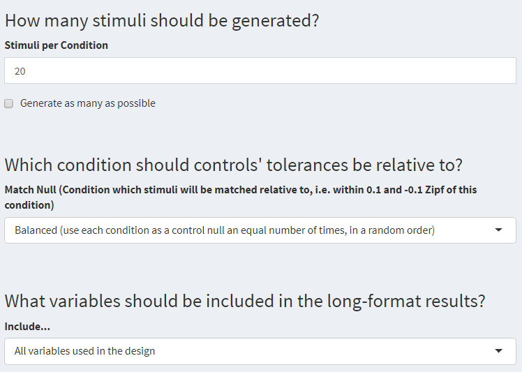 Options for the Generate tab.